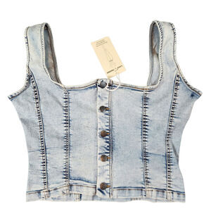 Love Trends Light Wash Denim Corset Crop Top Sz Large‎ Button Front Y2K festival